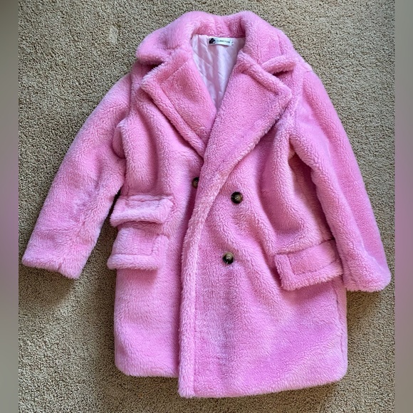 Shady Lady Light Pink Teddy Midi Coat - Picture 3 of 11
